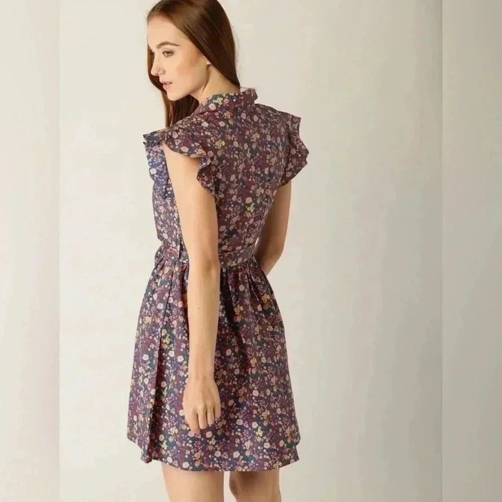 United colors of Benetton floral ruffle sleeve wrap dress with belt XS - Picture 3 of 7